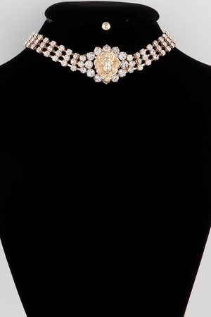 Jeweled Lion Emblem Choker Necklace