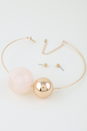 Twin Stone Bead Statement Choker Necklace