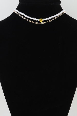 Smiley Face Bead N Link Chain Necklace