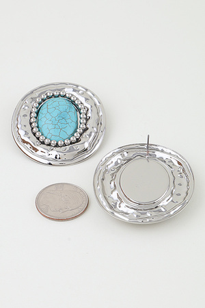 Hammered Beaded Crackle Oval Earrings