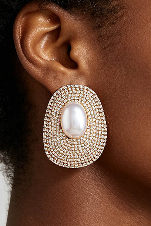 Bejeweled Pearl Stone Earrings