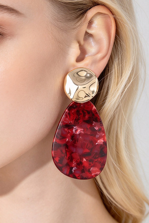 Hammered Gold Tone Marbled Resin Drop Earrings