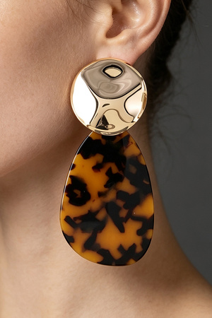 Hammered Metal & Patterned Resin Teardrop Drop Earrings