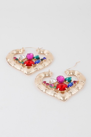 Multi Jewel Heart Hoop Earrings