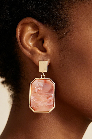 Marble Stone Geometric Frame Earrings