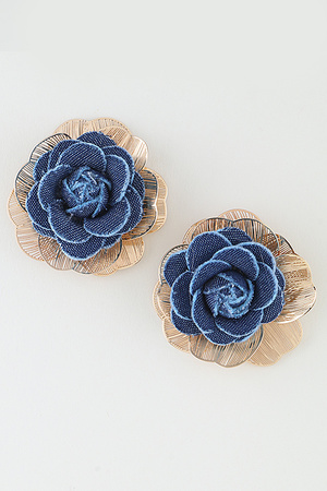 Multi Denim Gold Rose Stud Earrings