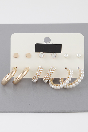 Multi Pearl Jeweled Earrings Set