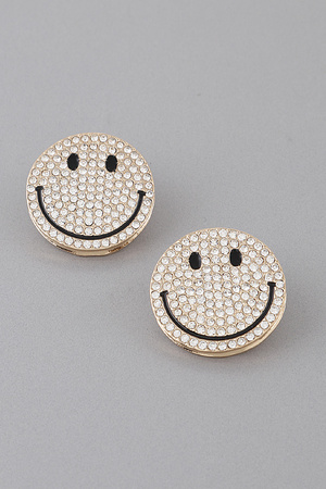 Bejeweled Smile Face Stud Earrings