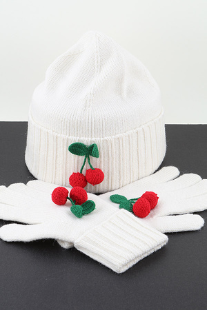 Cute Cherry Beanie & Gloves Set
