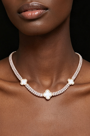 Crystallized Clover Charm Necklace