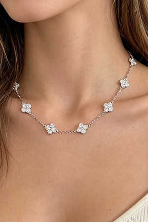 Bejeweled Clover Charm Chain Necklace
