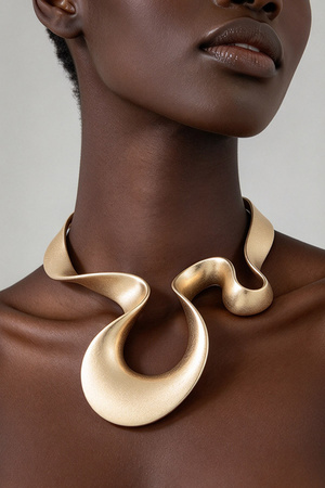 Matte Worn Gold Sculptural Wave Collar Necklace