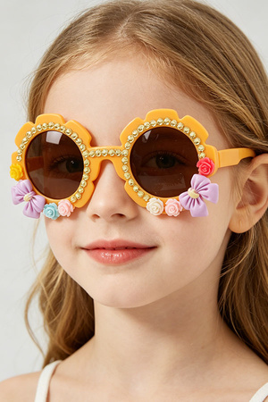 Kids Cute Rhinestone Rose Bow Scalloped Sunglasses