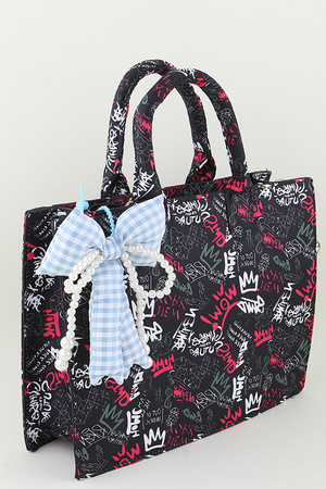 Pearled Plaid Ribbon Bag Charm