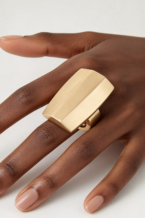 Matte Gold Curved Rect Angular Statement Ring