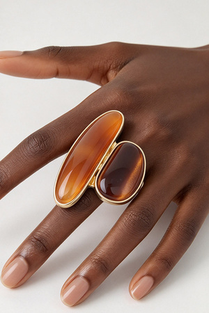 Dual Resin Stone Asymmetrical Statement Ring