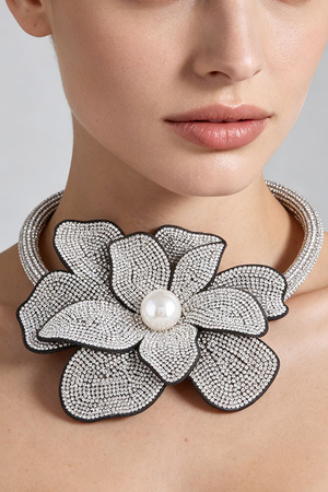 Bejeweled Blooming Flower Choker Necklace