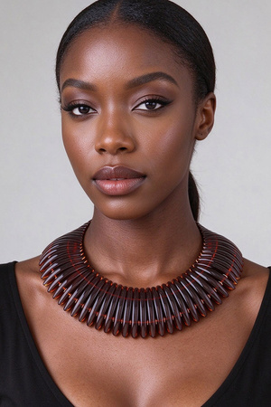 Bold Amber Tone Ribbed Statement Collar Necklace set
