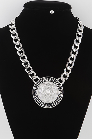 Lion Emblem Curb Chain Necklace