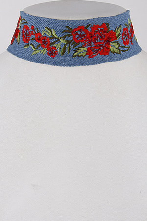 Denim Floral Choker Necklace 7FCB5