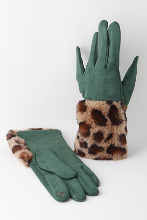 Faux Suede Gloves with Faux Fur