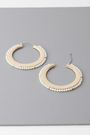 Pearl Lined Flat Hoop Earrings