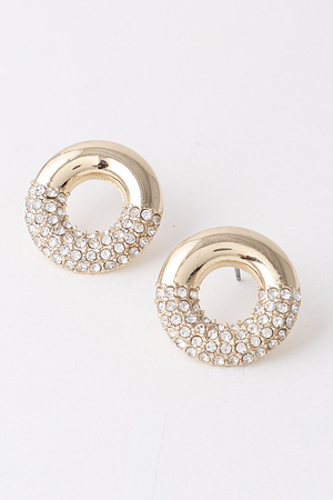 Open Half Jeweled Stud Earrings