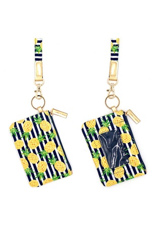 PINEAPPLE STRIPE ID WALLET & DETACHABLE LANYARD