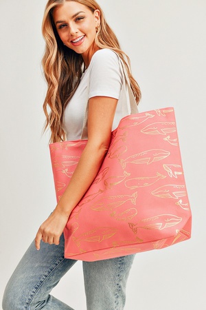GOLD FOIL WHALE TOTE BAG