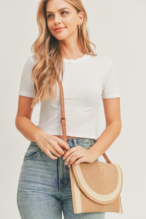 STRAW TWO TONE ENVELOPE CROSSBODY & CLUTCH BAG