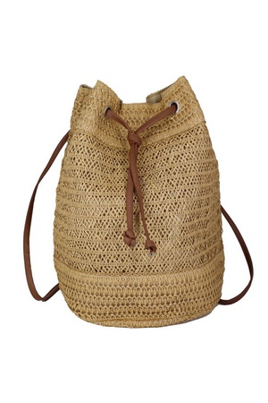 SOLID CROCHET STRAW BACKPACK WITH DRAWSTRING