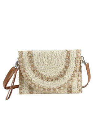 STITCH DETAIL STRAW CLUTCH & CROSSBODY BAG