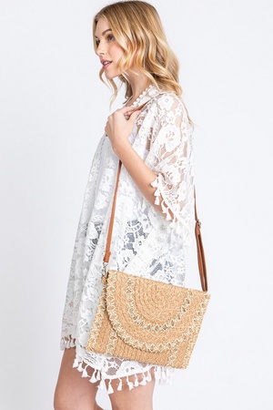 STITCH DETAIL STRAW CLUTCH & CROSSBODY BAG