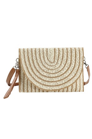 COLOR STRIPED TWO TONE STRAW CLUTCH & CROSSBODY BAG