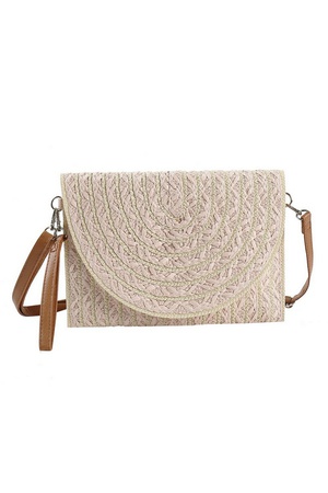 COLOR STRIPED TWO TONE STRAW CLUTCH & CROSSBODY BAG