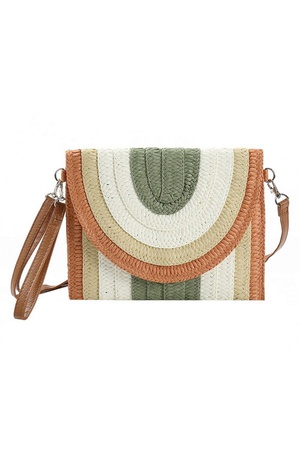 MULTI COLORED STRAIPED STRAW CLUTCH & CROSSBODY BAG.