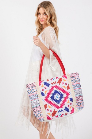 Boho Print Fringe Tote Bag