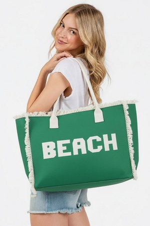 Embroidered Beach Letter Fringe Tote Bag