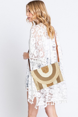 METALLIC LINED MULTI COLOR STRAW CLUTCH & CROSSBODY BAG.