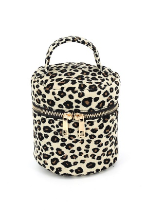 Leopard Print Cylinder Shape Bag With Top Handle