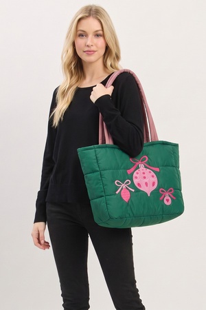 Holiday Ornament Quilted Puffer Tote