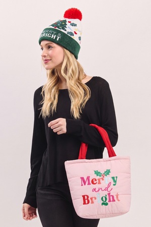 Merry & Bright Christmas Quilted Puffer Tote