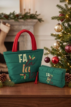 Fa La La Christmas Quilted Puffer Tote