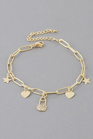 Safety Pin Charm Chain Bracelet
