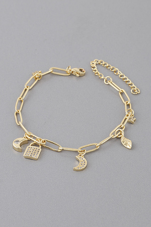 Lock N Moon Charm Chain Bracelet