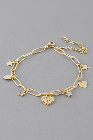 Heart N Star Charm Chain Bracelet