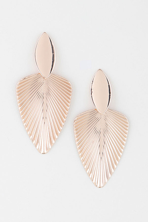 Modern Shiny Ribbed Leaf Drop Earrings