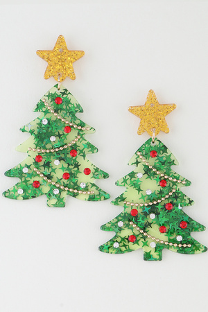 Glitter Christmas Tree Holiday Earrings