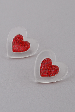 Clear Trim Heart Stud Earrings