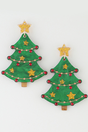 Two Toned Christmas Tree Drop Earrings